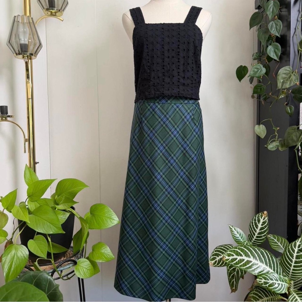 Pendleton Vintage Wool Plaid Midi Skirt Green Blue Made in USA Size 6